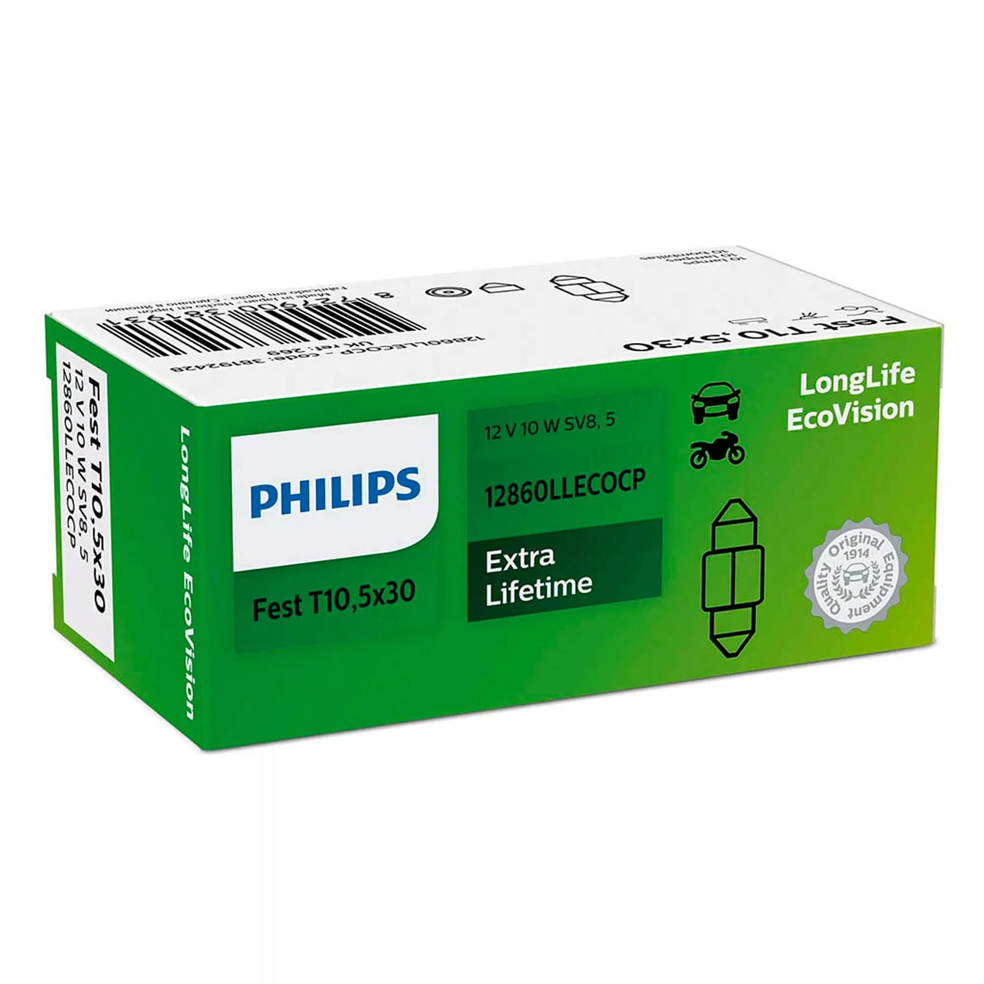 Лампа Philips LongerLife EcoVision C10W 12V 10W 12860 LLECO CP
