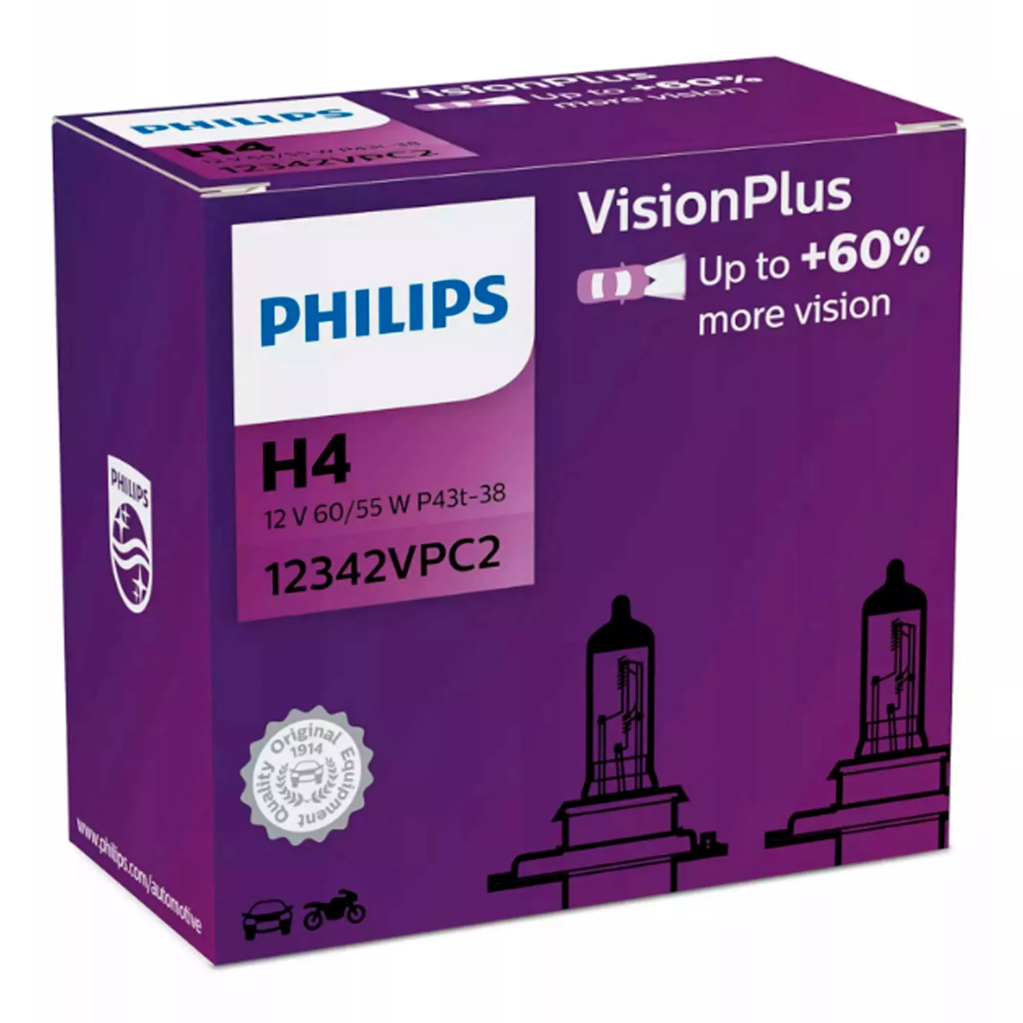 Лампа Philips VisionPlus H4 12V 60/55W 37435360