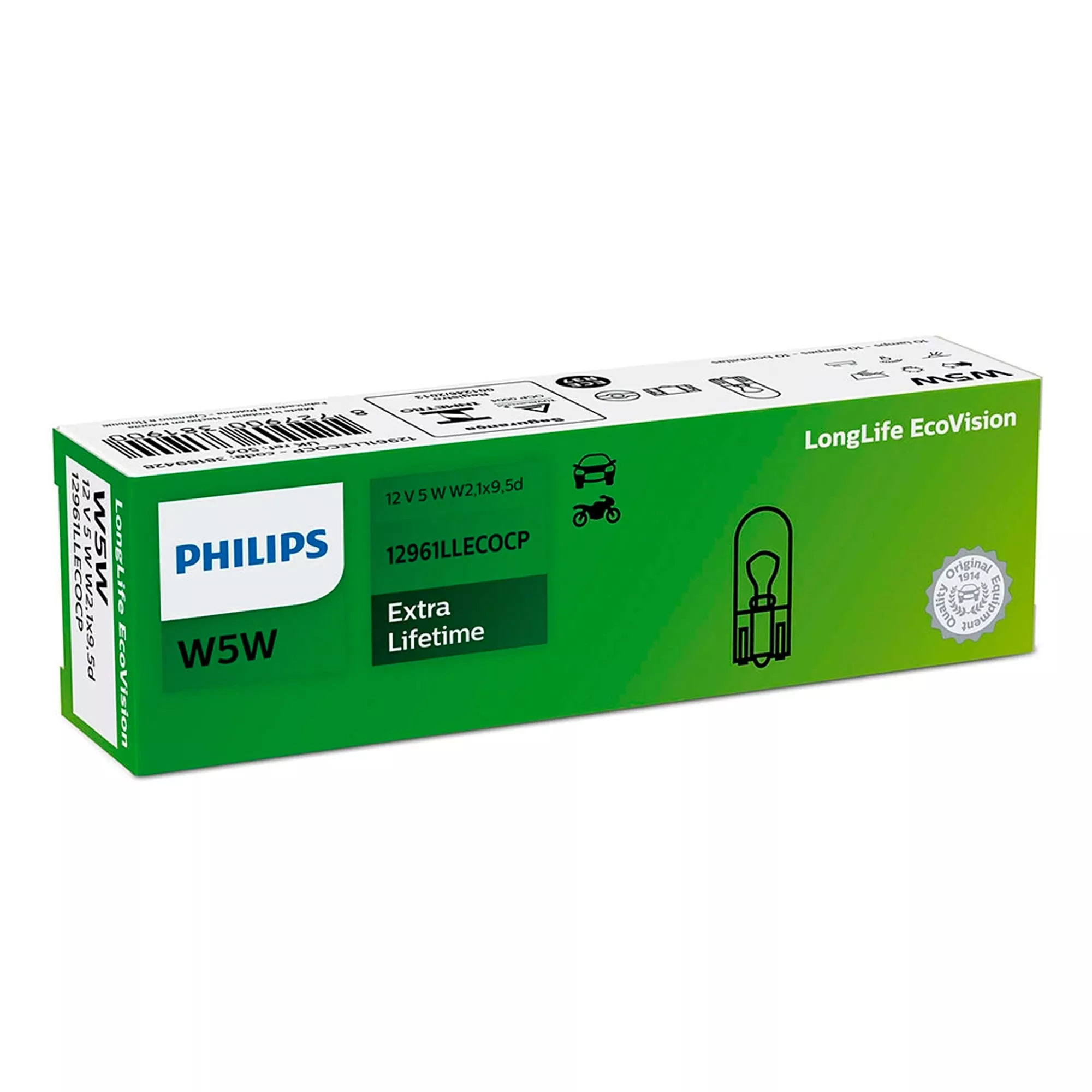 Лампа Philips LongLife EcoVision W5W 12V 5W 12342LLECOC1