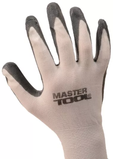 83-0400-У Рукавички трикотажні безшовні з нітриловим покриттям долоні (біло-сірі), 10", 22-24 г