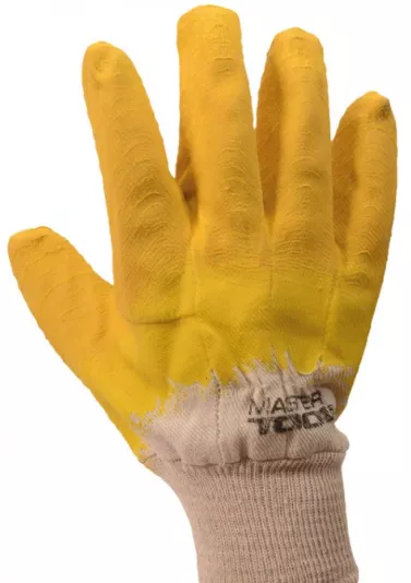 83-0601 Перчатки стекольщика х/б ткань с латексным ребристым покрытием (желтые), 10,5", 90-92 г