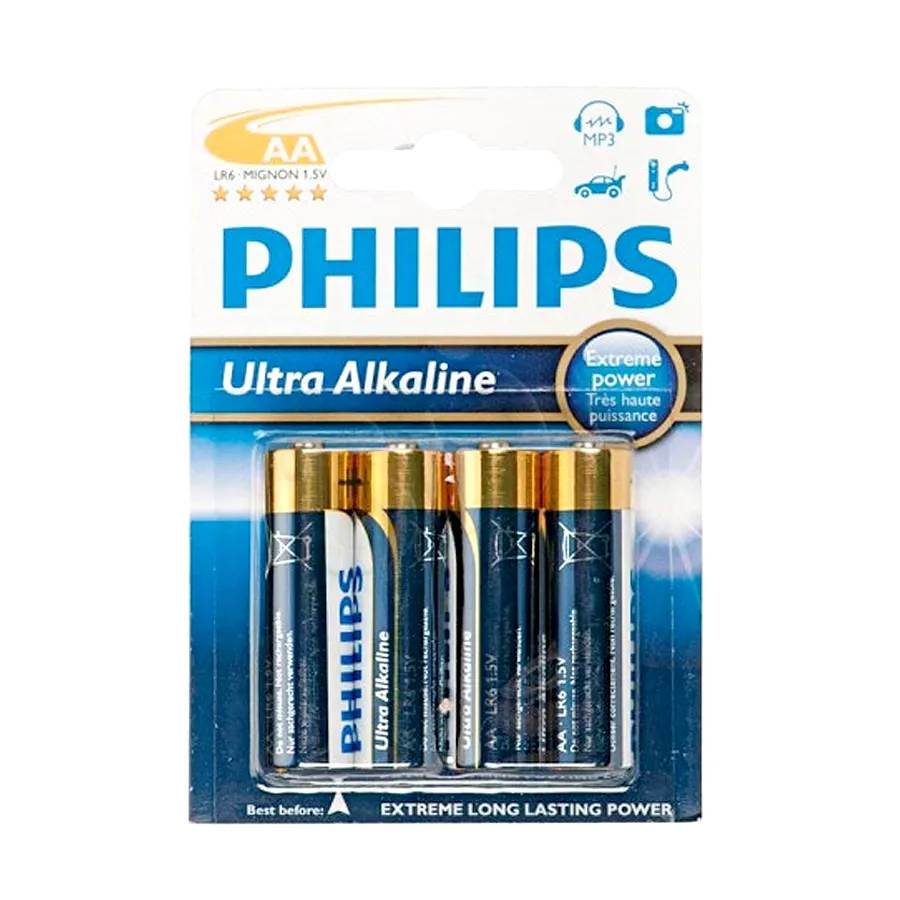 Батарейка PHILIPS лужна циліндрична тип 1.5V АА ULTRA ALKALINE (у блиску - 4 шт) (LR6E4B/10)