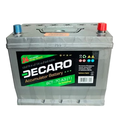 Автомобильный аккумулятор DECARO 70Ah-12v Аз (259х175х220) PREMIUM