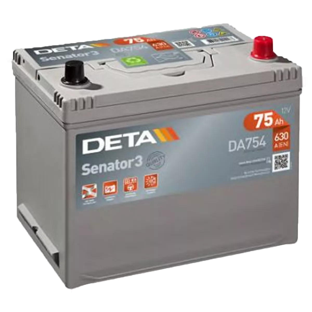 Автомобильный аккумулятор DETA 6CT-75Аh АзЕ ASIA Senator 3 (DA754)