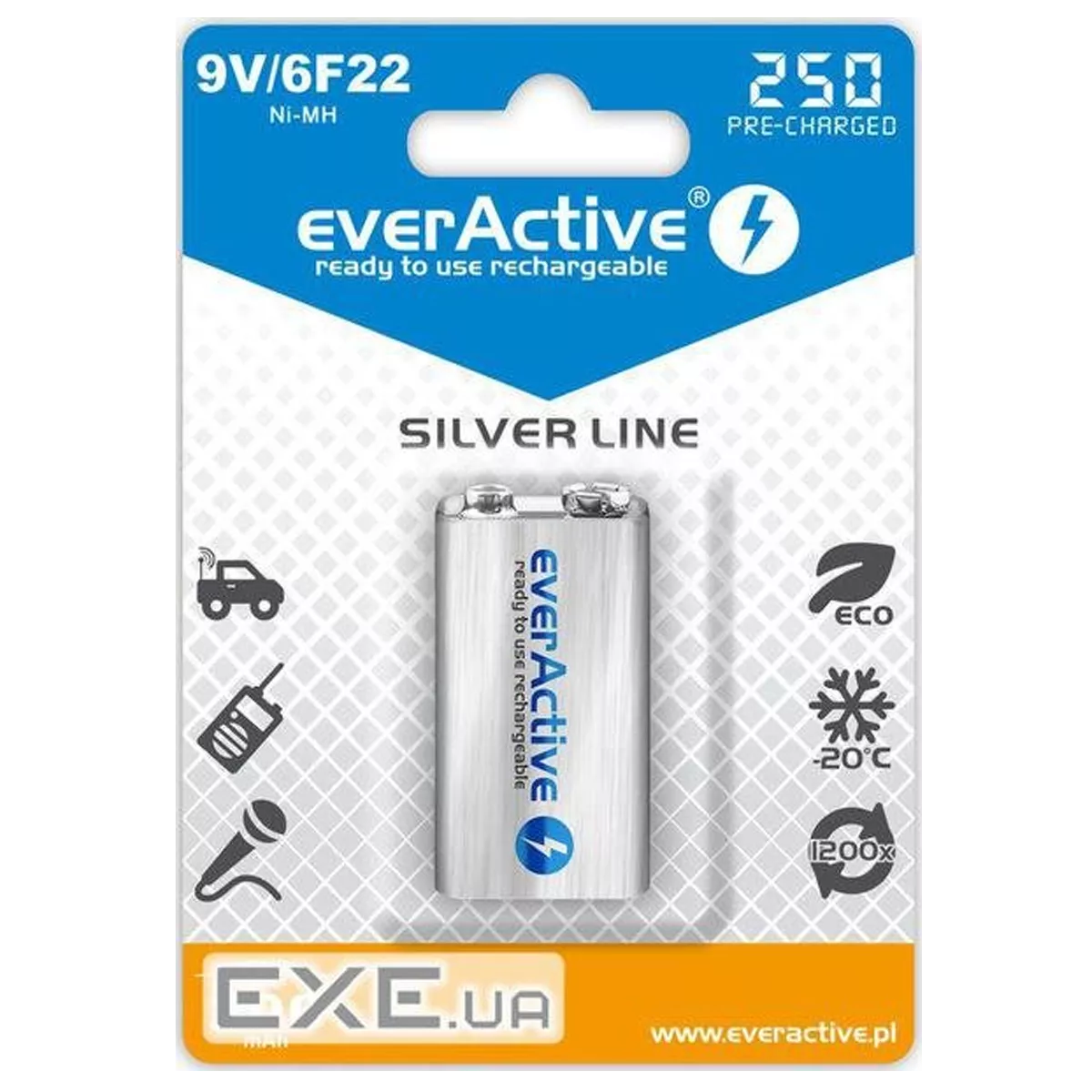 Аккумулятор everActive 6LR61 250mAh BL 1шт (EVHRL22-250) Аккумулятор everActive 6LR61 250mAh BL 1шт (EVHRL22-250)