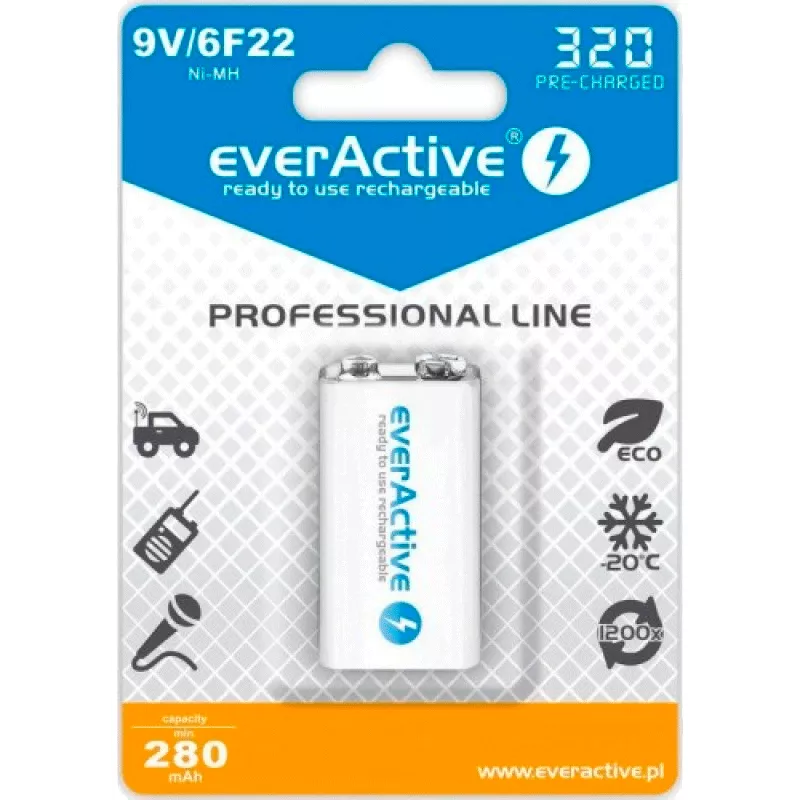 Аккумулятор everActive 6LR61 320mAh BL 1шт (EVHRL22-320) Аккумулятор everActive 6LR61 320mAh BL 1шт (EVHRL22-320)
