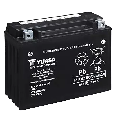 Мото аккумулятор YUASA сухозаряженный AGM 6СТ-21Ah 350A АзЕ (YTX24HL-BS)