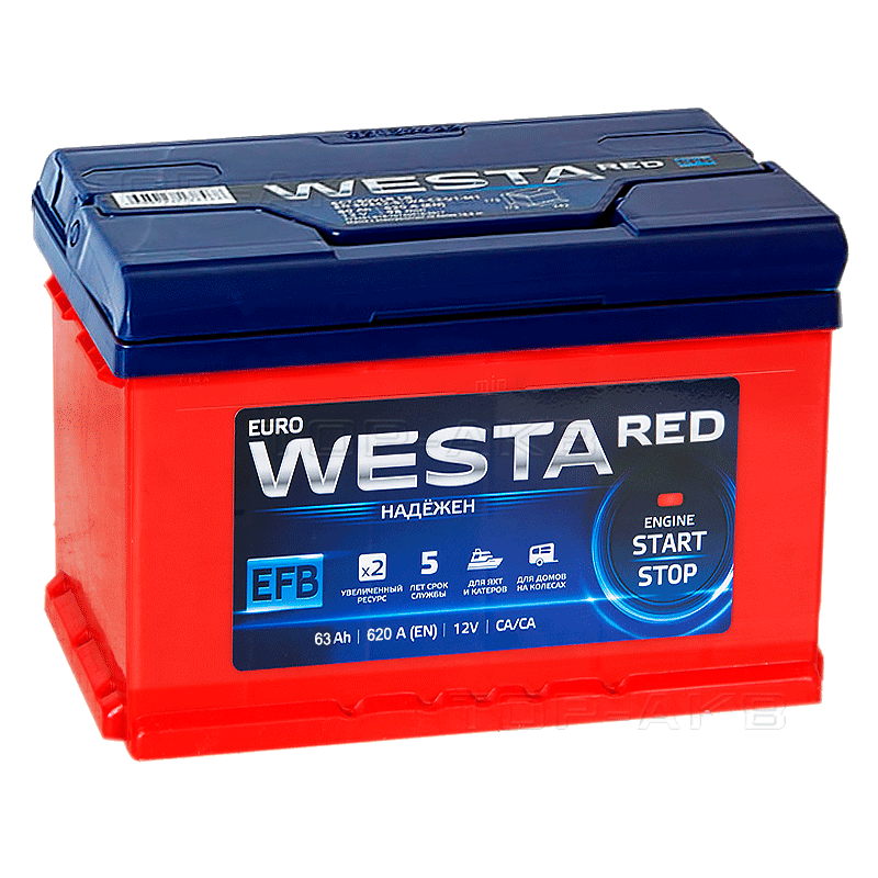 Аккумулятор Westa EFB Start-Stop 6CT-63Ah (-/+)