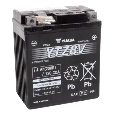 Мото акумулятор YUASA залитий та заряджений AGM 7,4Ah 120A YTZ8V Мото акумулятор YUASA залитий та заряджений AGM 7,4Ah 120A YTZ8V