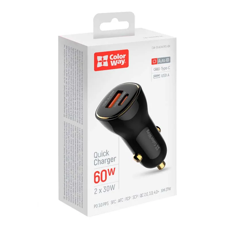 Автомобильное зарядное устройство ColorWay Power Delivery Port PPS USB Black (CW-CHA046PD-BK) Автомобильное зарядное устройство ColorWay Power Delivery Port PPS USB Black (CW-CHA046PD-BK)