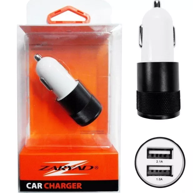 Автомобильное зарядное устройство ZARYAD черно-белое 2USB (AZU05) Автомобильное зарядное устройство ZARYAD черно-белое 2USB (AZU05)