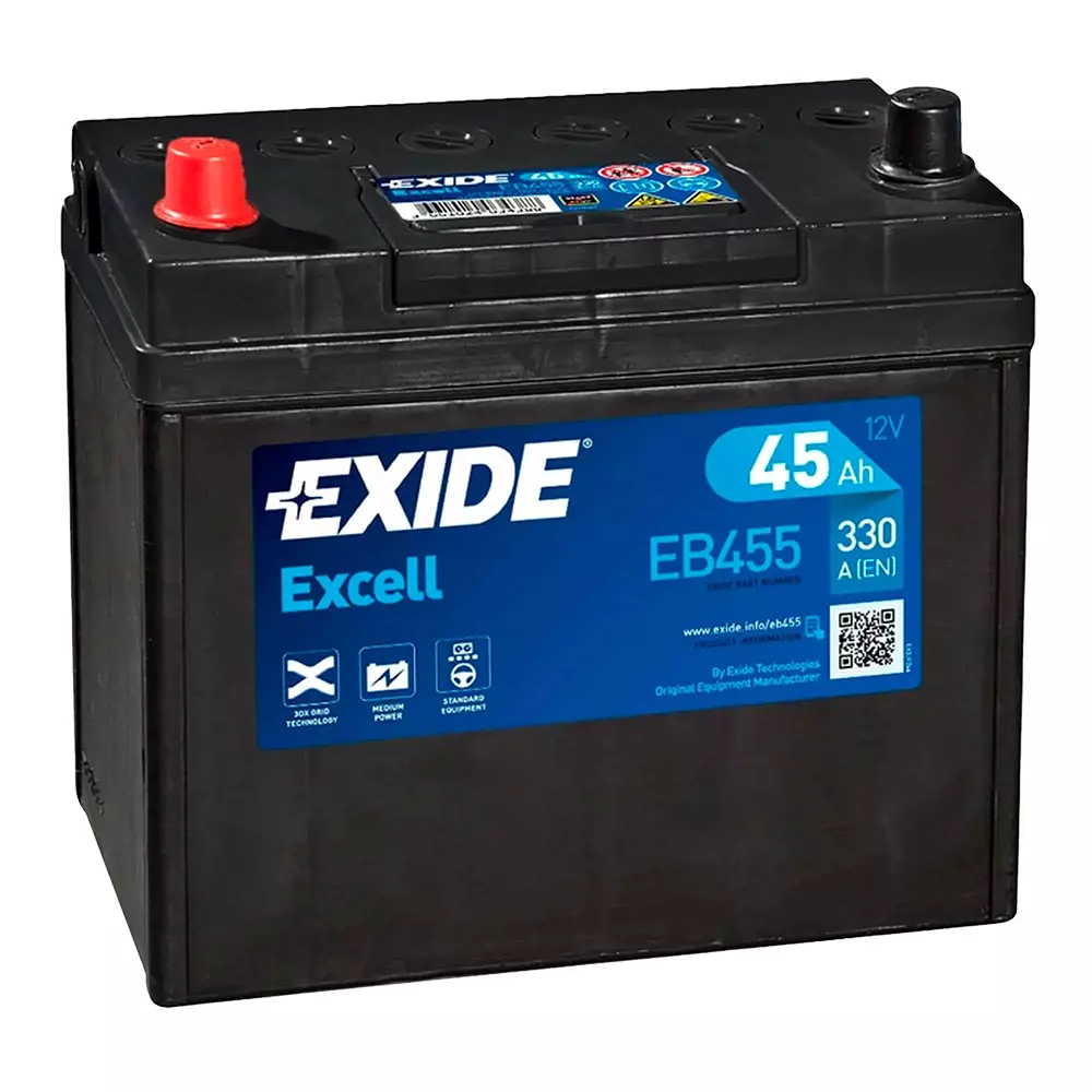 Автомобильный аккумулятор EXIDE Excell 6СТ-45Ah Аз ASIA 330A (EN) EB455 (76217)