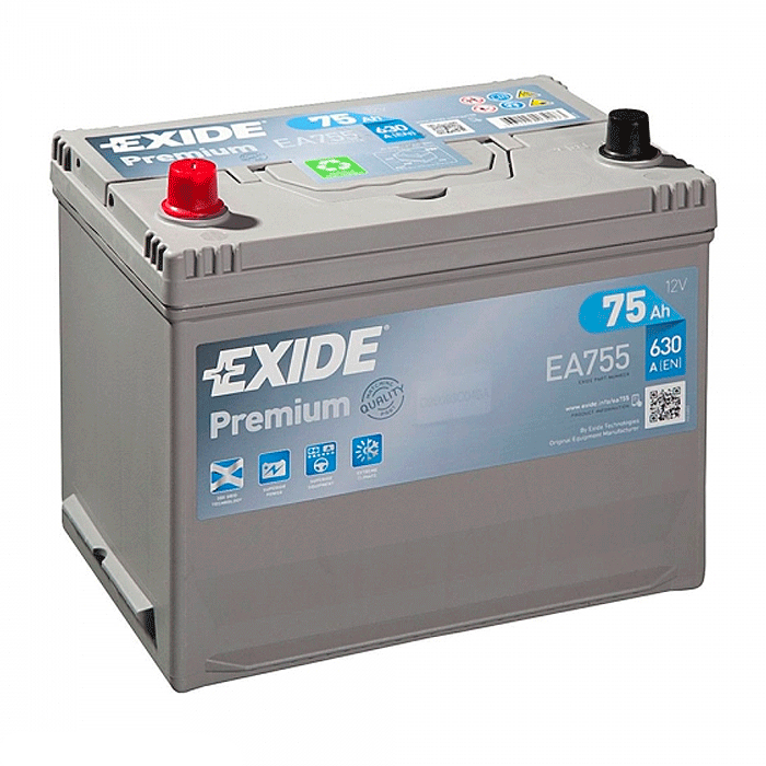 Аккумулятор Exide Premium 6СТ-75Ah (+/-) (EA755)