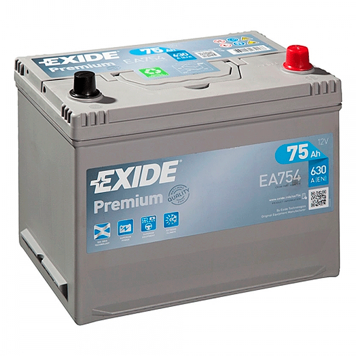 Аккумулятор Exide Premium 6СТ-75Ah (-/+) (EA754)