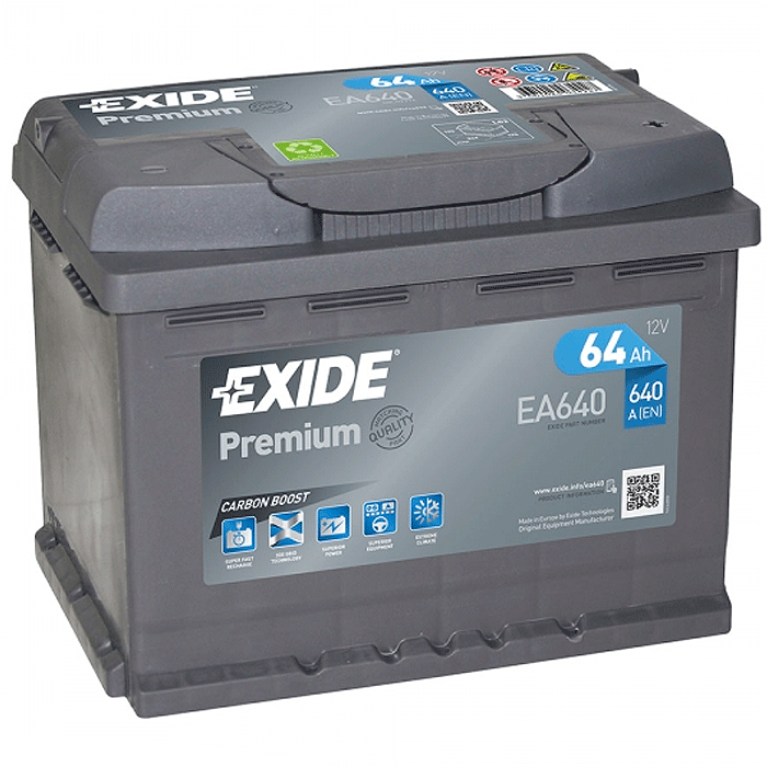 Аккумулятор Exide Premium Carbon Boost 2.0 6СТ-64Ah (-/+) (EA640)