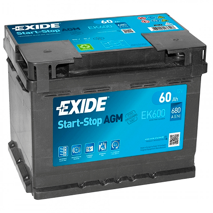 Аккумулятор Exide Start-Stop AGM 6СТ-60Ah (-/+) (EK600)