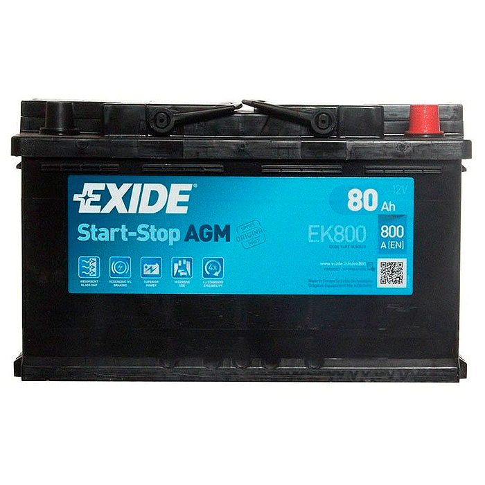 Автомобильный аккумулятор EXIDE Start-Stop AGM 6СТ-80Ah АзЕ 800A (EN) EK800 (76067) - Фото