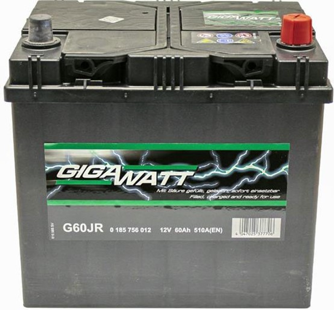 Автомобильный аккумулятор GIGAWATT 6CT-60 510А АзЕ (0185756012) Автомобильный аккумулятор GIGAWATT 6CT-60 510А АзЕ (0185756012)
