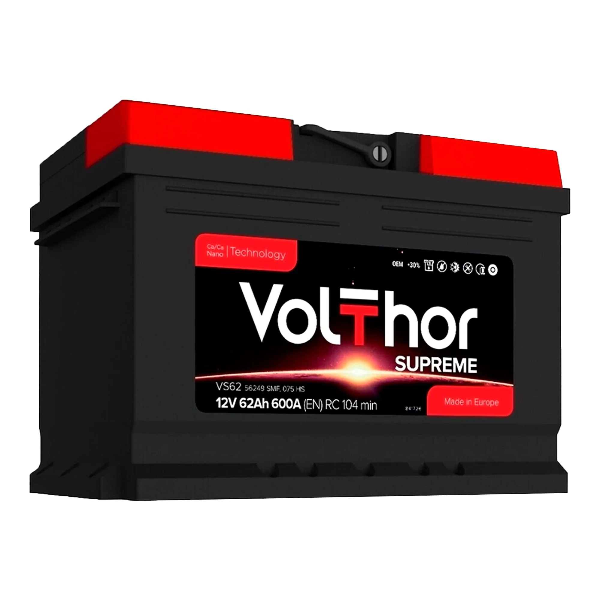 Автомобильный аккумулятор VOLTHOR 6CT-62 АзЕ SUPREME 600A VS62 (301062) (SMF, ME, H)