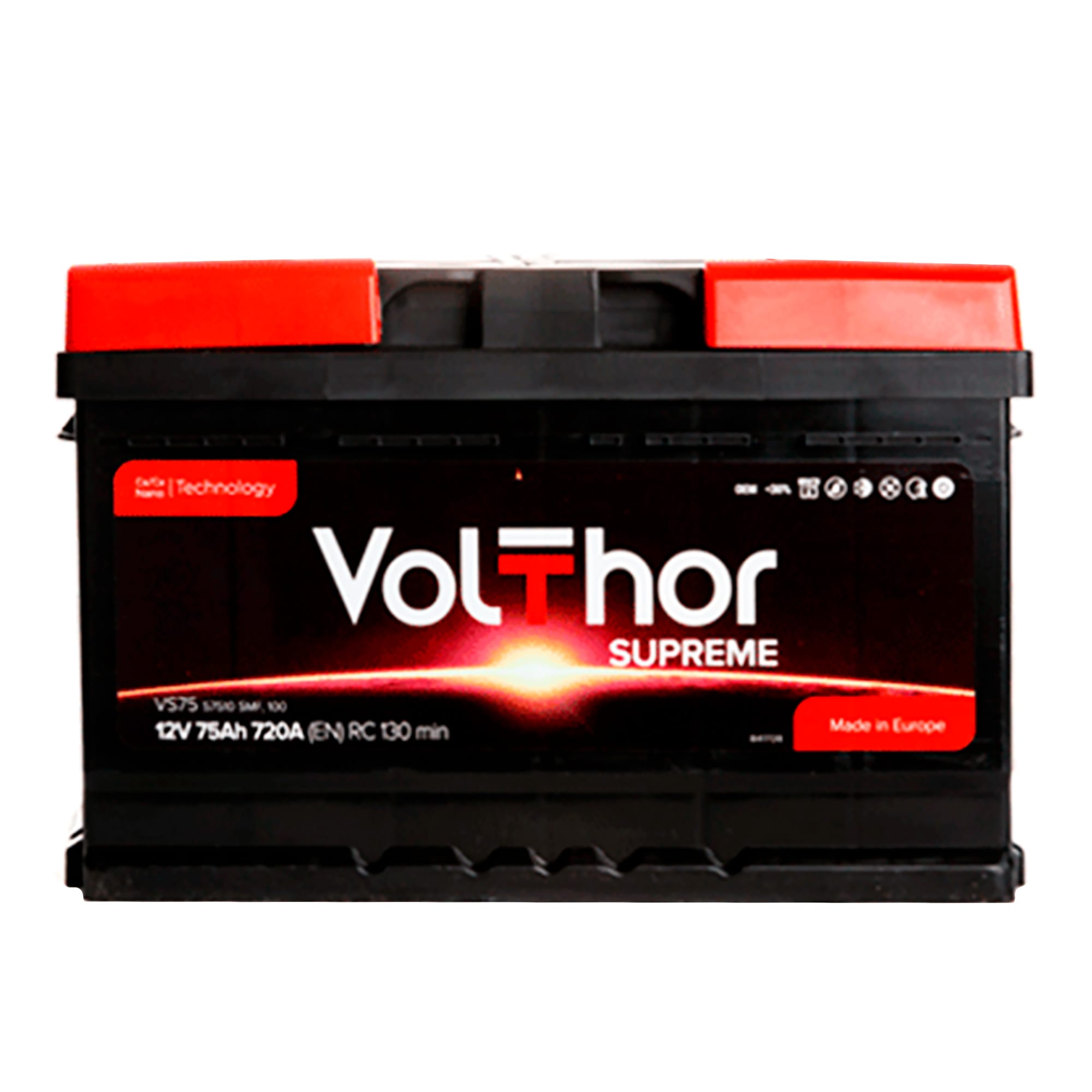 Аккумулятор Volthor Supreme 6CT-75Ah (-/+) (301475)