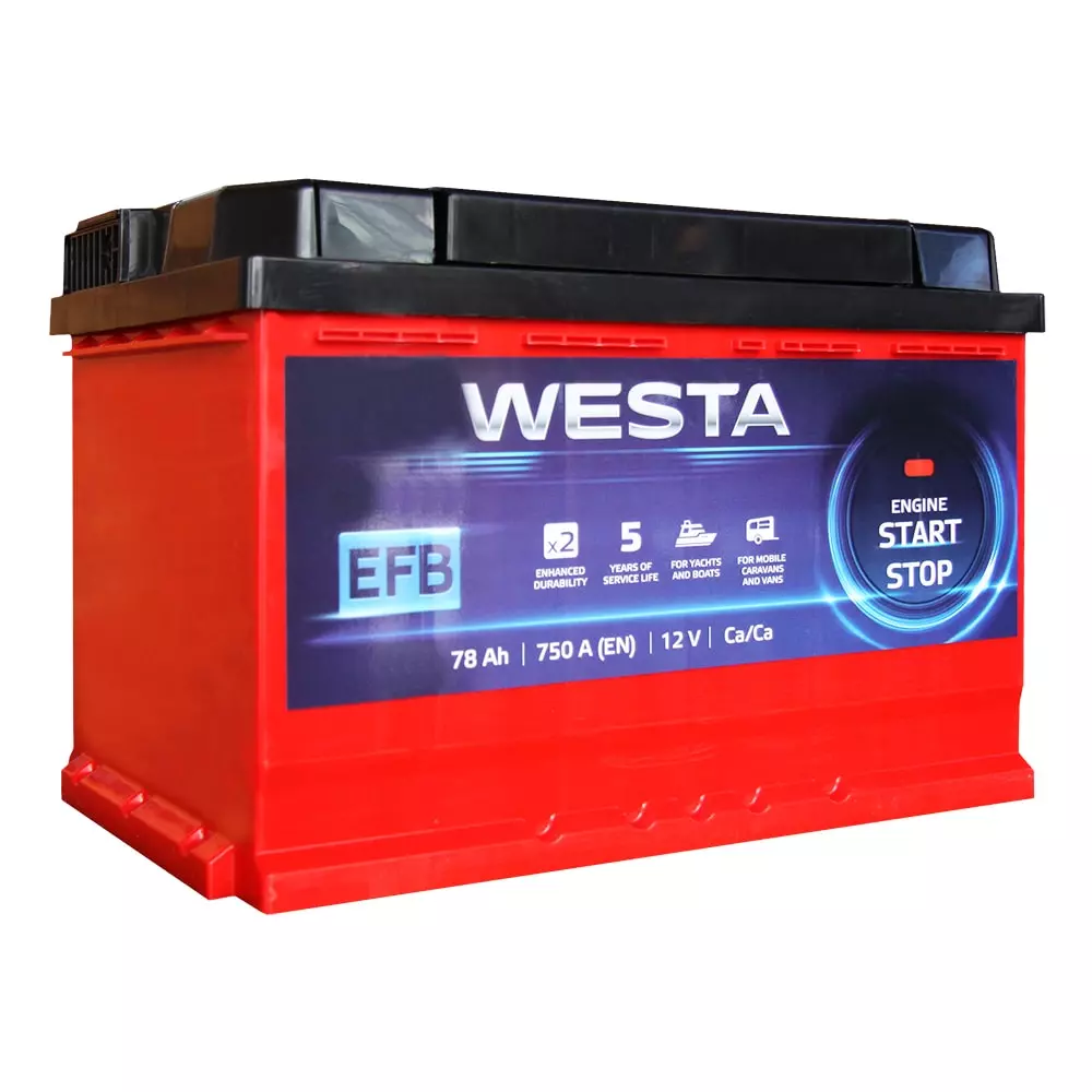 Автомобильный аккумулятор WESTA 6CT-78 А АзЕ RED EFB Start-Stop (WEFB7800L3)