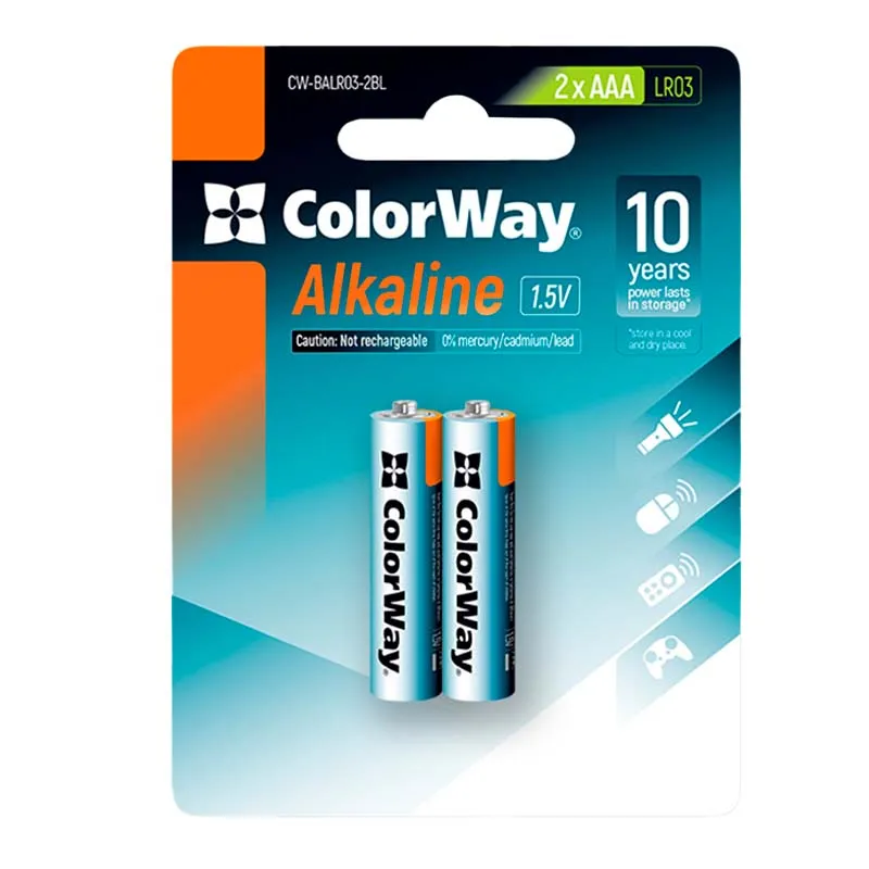 Батарейка ColorWay Alkaline Power AAA/LR03 2шт (CW-BALR03-2BL) Батарейка ColorWay Alkaline Power AAA/LR03 2шт (CW-BALR03-2BL)