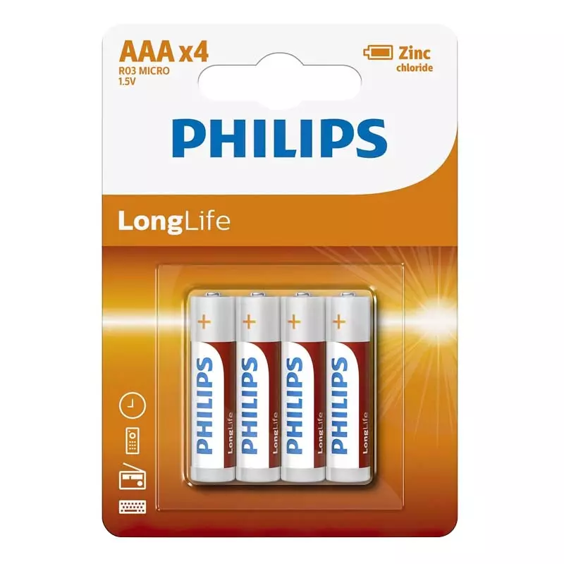 Батарейка Philips LongLife Zinc Carbon AAA BLI 4 (R03L4B/10)