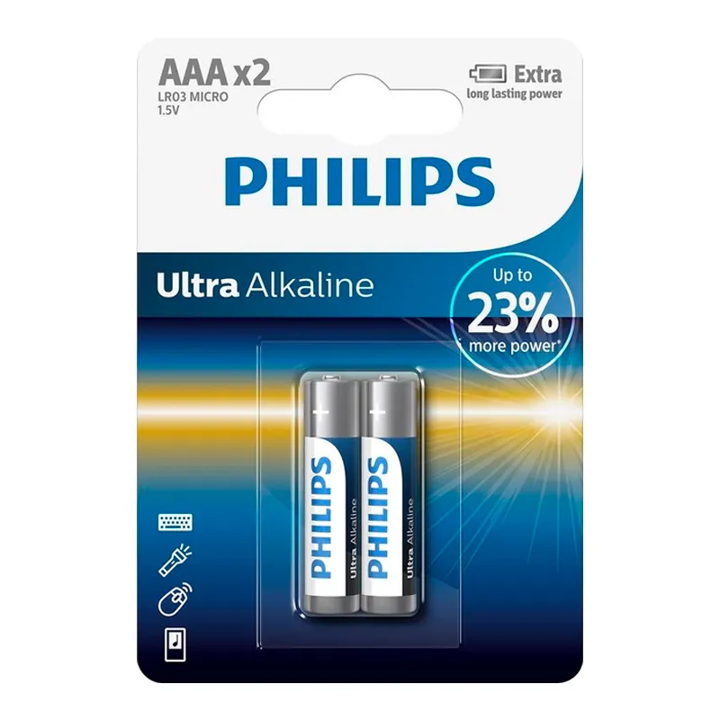 Батарейка Philips Ultra Alkaline щелочная AAA 2шт (LR03E2B/10)