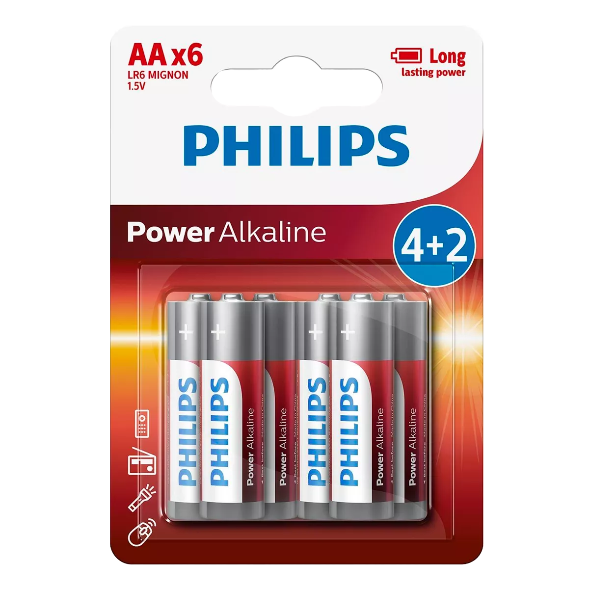 Батарейки PHILIPS циліндричні лужні (LR6P6BP/10)
