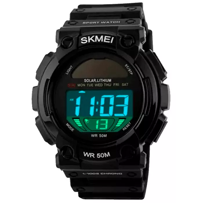Часы электронные Skmei 1126, черные, с солнечной панелью, в металлическом боксе (175-1074-black)