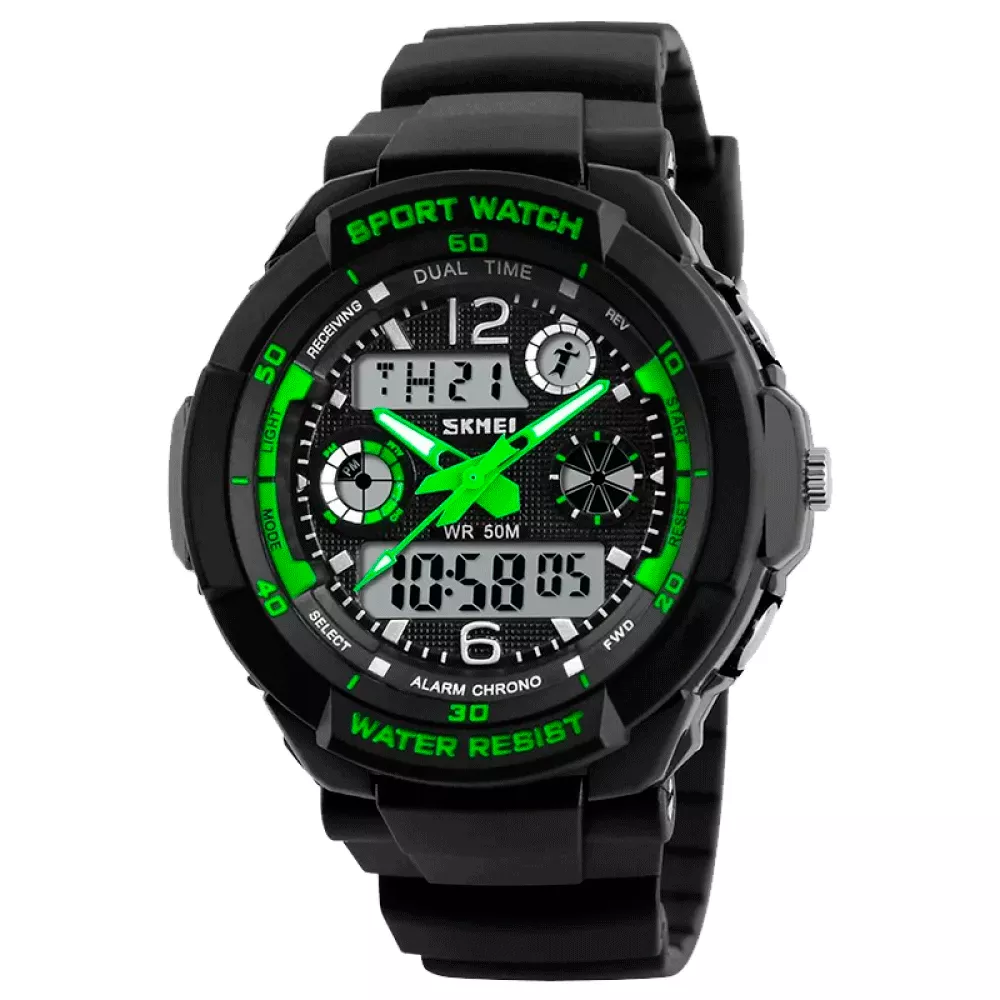 Часы спортивные Skmei 1060, черный-зеленый, в металлическом боксе (175-1080-black_green)