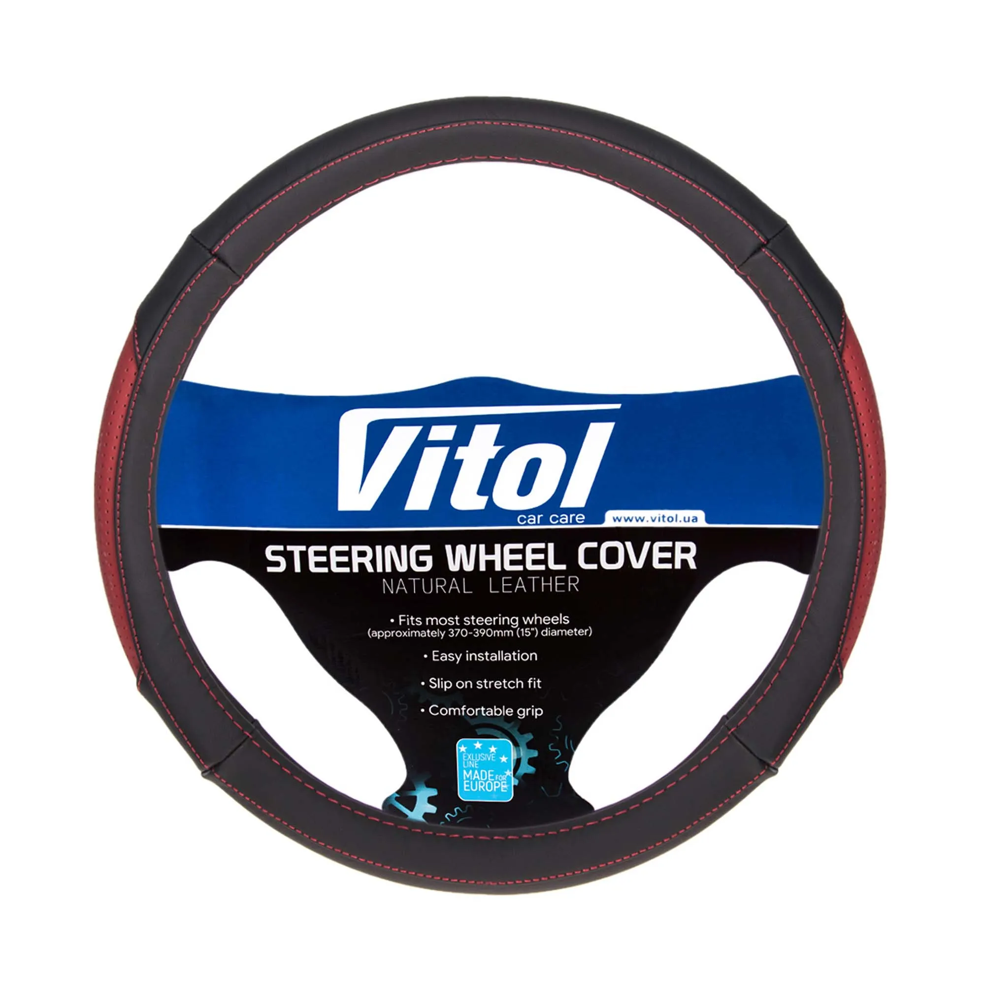 Чехол на руль VITOL с красными вставками (VL 567 BK/RD S) Чехол на руль VITOL с красными вставками (VL 567 BK/RD S)
