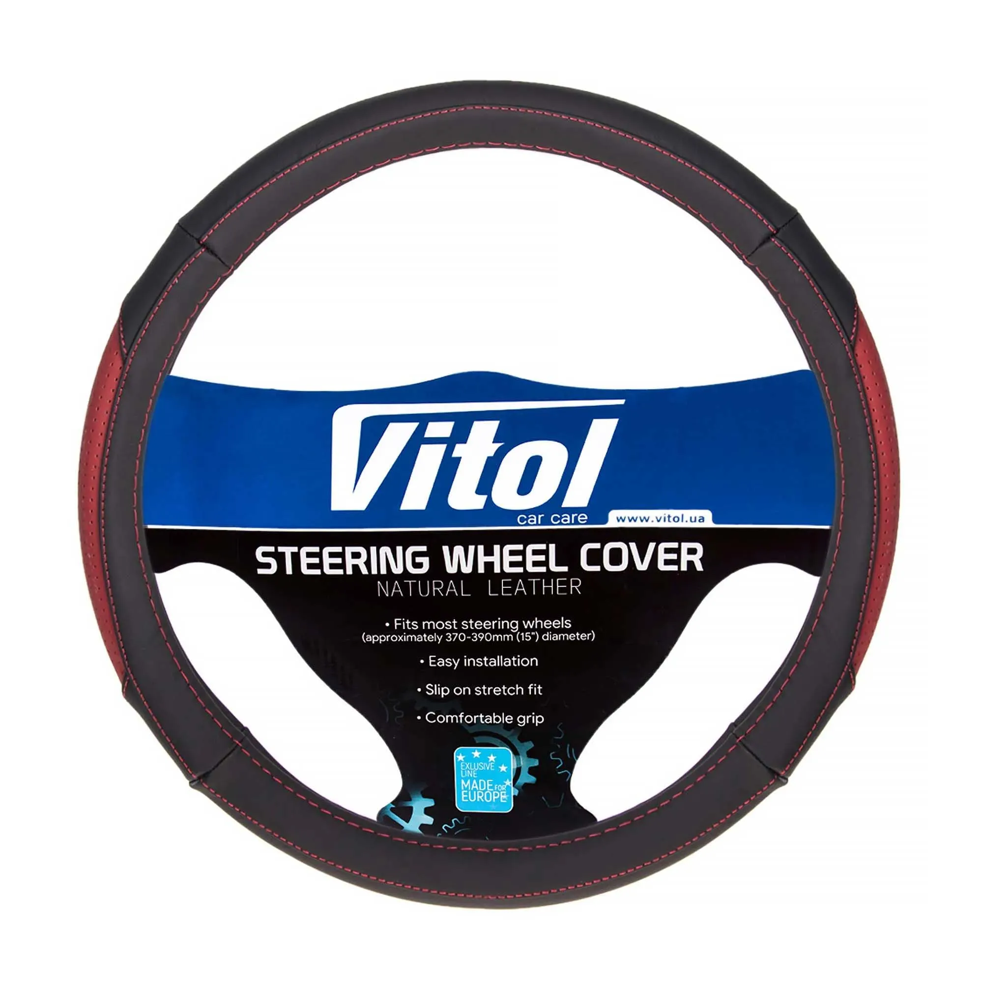Чохол на кермо VITOL з червоними вставками (VL 567 BK/RD XL) Чохол на кермо VITOL з червоними вставками (VL 567 BK/RD XL)