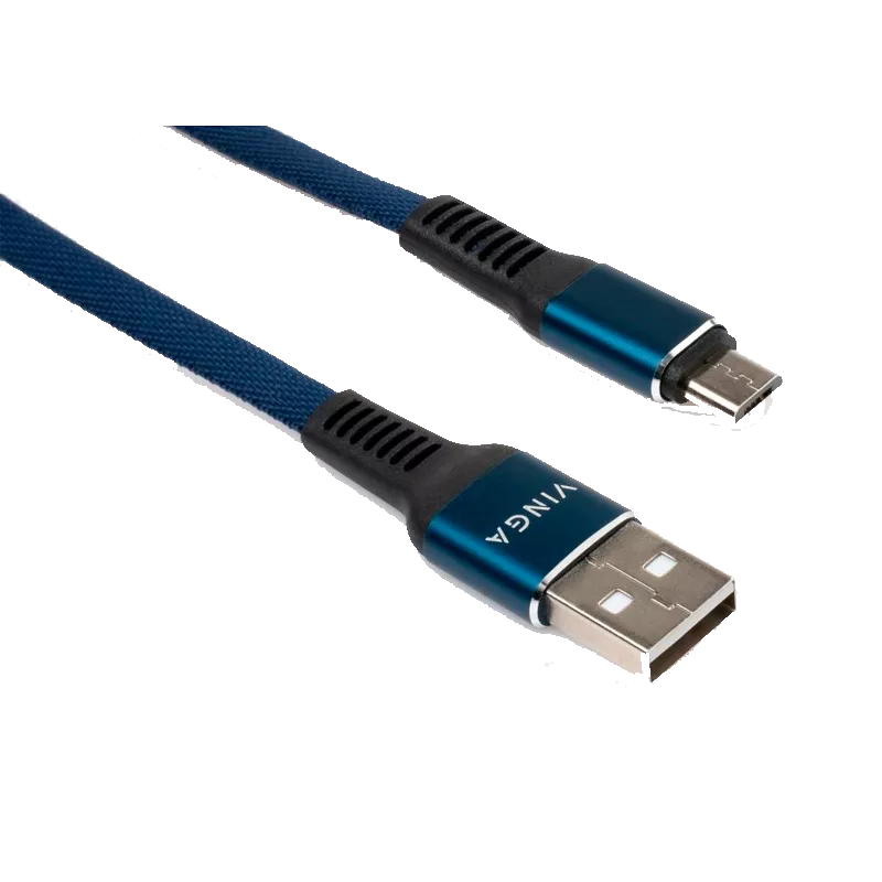 Дата кабель Vinga USB 2.0 AM to Micro 5P 1m flat nylon blue (VCPDCMFNB1B)