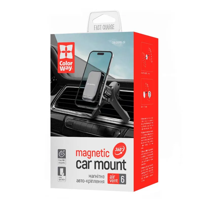 Держатель автомобильный ColorWay магнитный Air Vent-6 Gray (CW-CHM16-GR) Держатель автомобильный ColorWay магнитный Air Vent-6 Gray (CW-CHM16-GR)