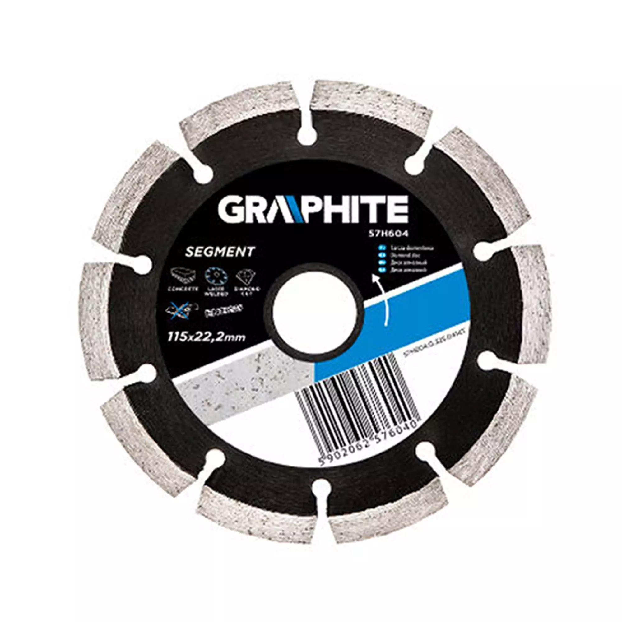 Диск алмазный GRAPHITE 115 х 22.2 мм, лазерная сварка сегментов (57H604) Диск алмазный GRAPHITE 115 х 22.2 мм, лазерная сварка сегментов (57H604)