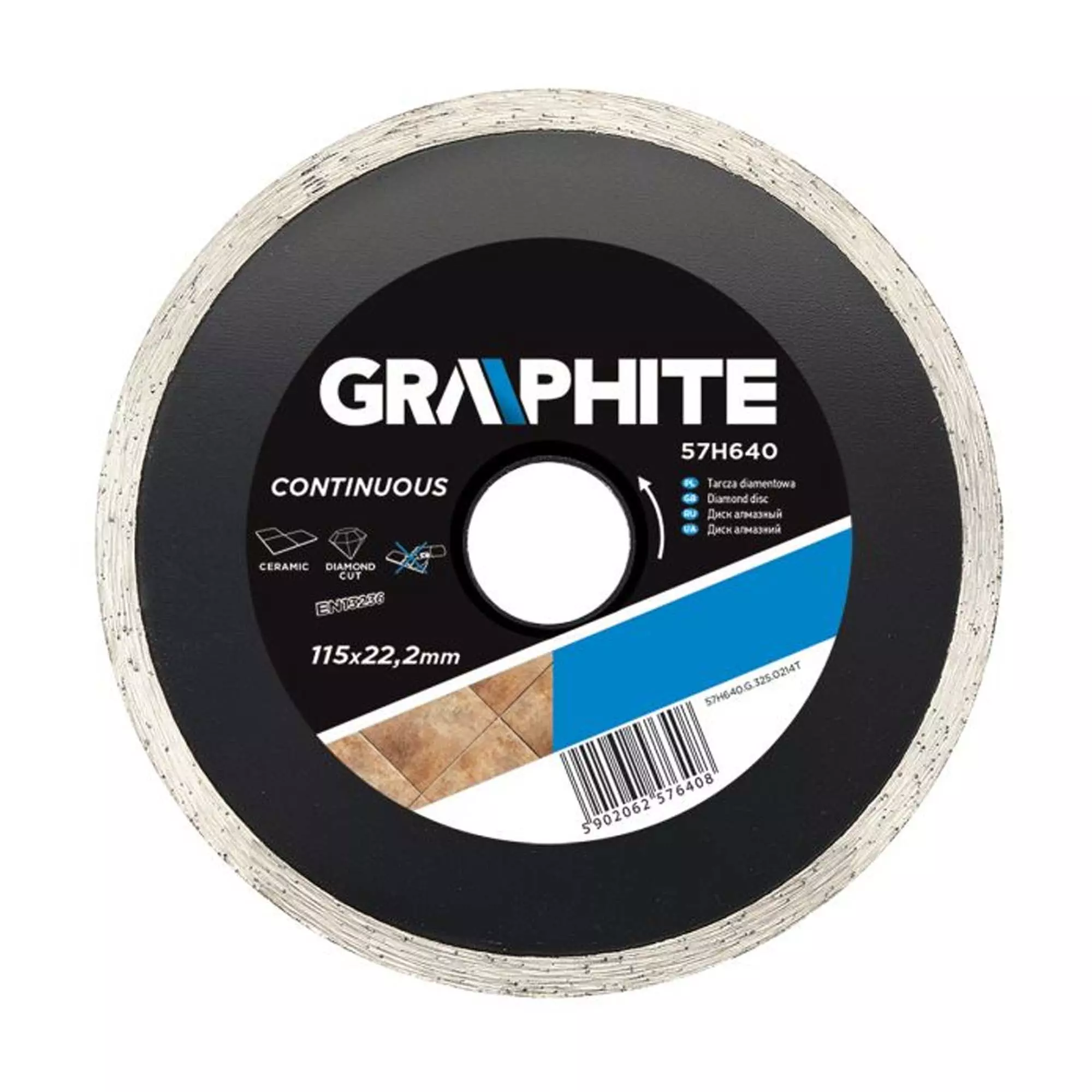 Диск алмазный GRAPHITE 115 х 22.2 мм, сплошной (57H640) Диск алмазный GRAPHITE 115 х 22.2 мм, сплошной (57H640)