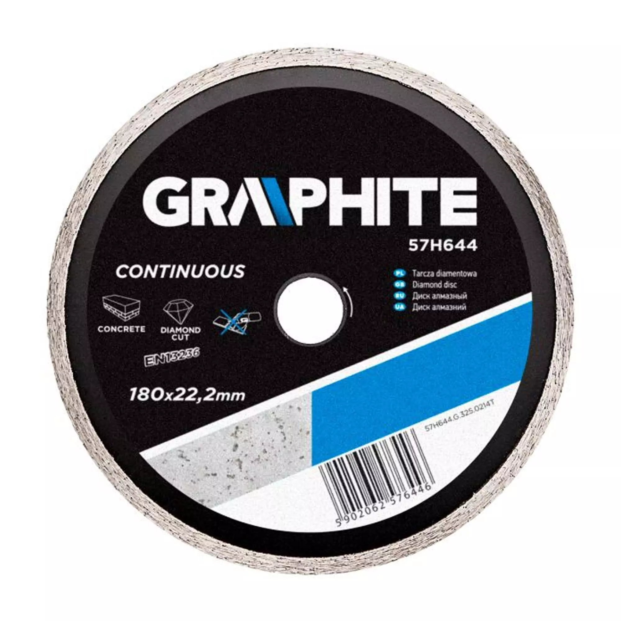 Диск алмазный GRAPHITE 180 х 22.2 мм, сплошной (57H644) Диск алмазный GRAPHITE 180 х 22.2 мм, сплошной (57H644)
