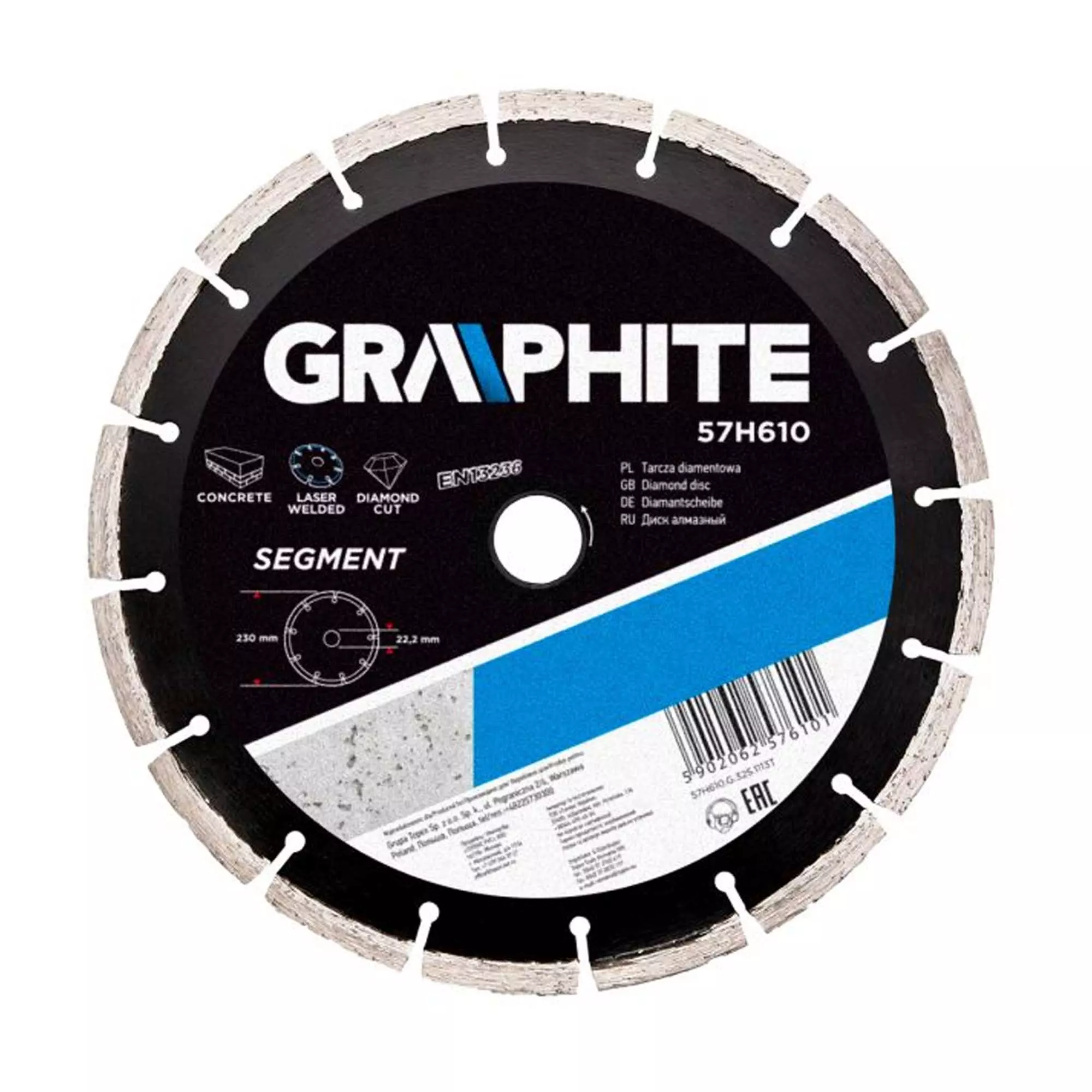 Диск алмазний GRAPHITE 230 х 22.2 мм, лазерне зварювання сегментів (57H610) Диск алмазний GRAPHITE 230 х 22.2 мм, лазерне зварювання сегментів (57H610)