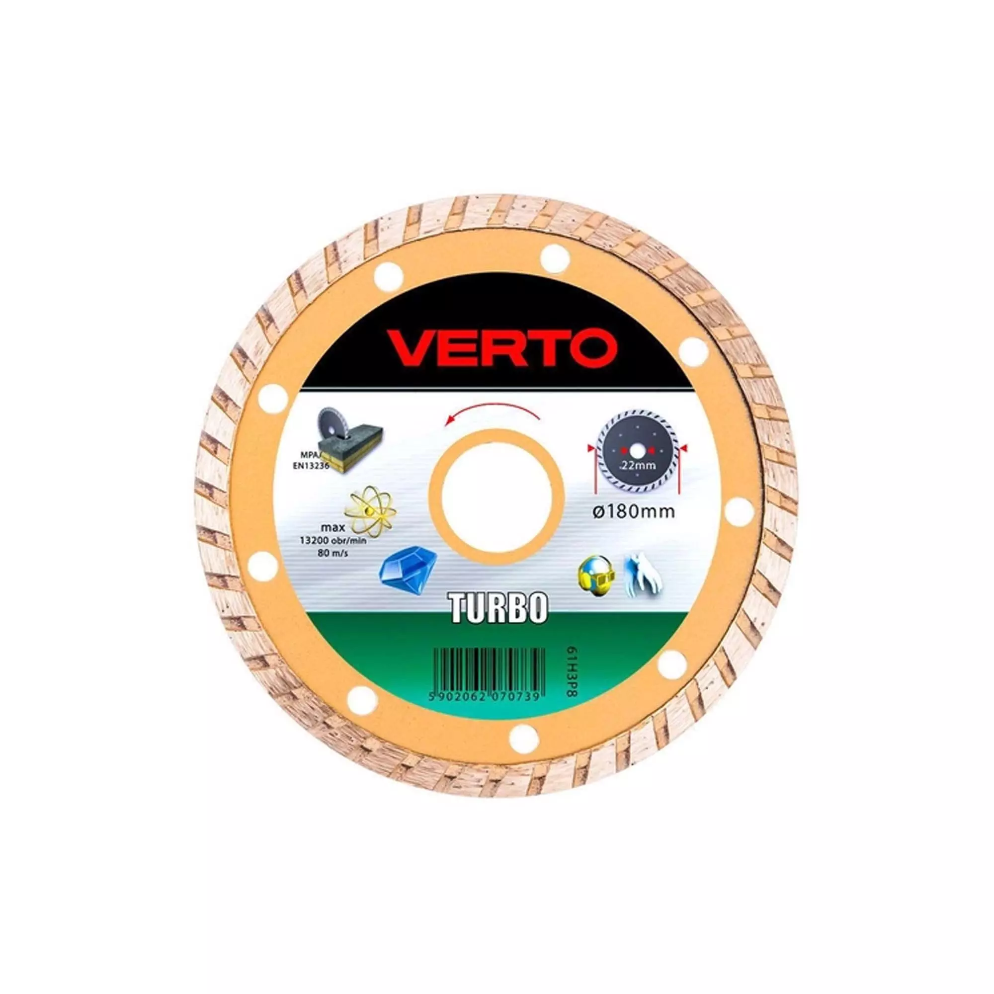Диск алмазний VERTO 180 x 22.2 мм, turbo (61H3P8) Диск алмазний VERTO 180 x 22.2 мм, turbo (61H3P8)