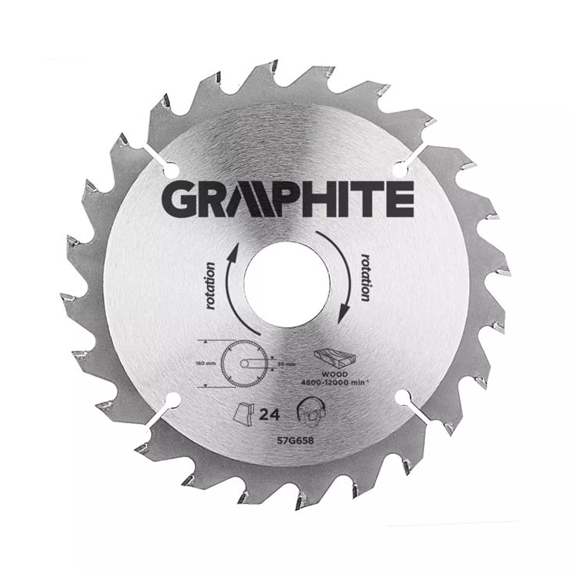 Диск відрізний GRAPHITE 160 x 30 мм, 24 зуби (57H658) Диск відрізний GRAPHITE 160 x 30 мм, 24 зуби (57H658)