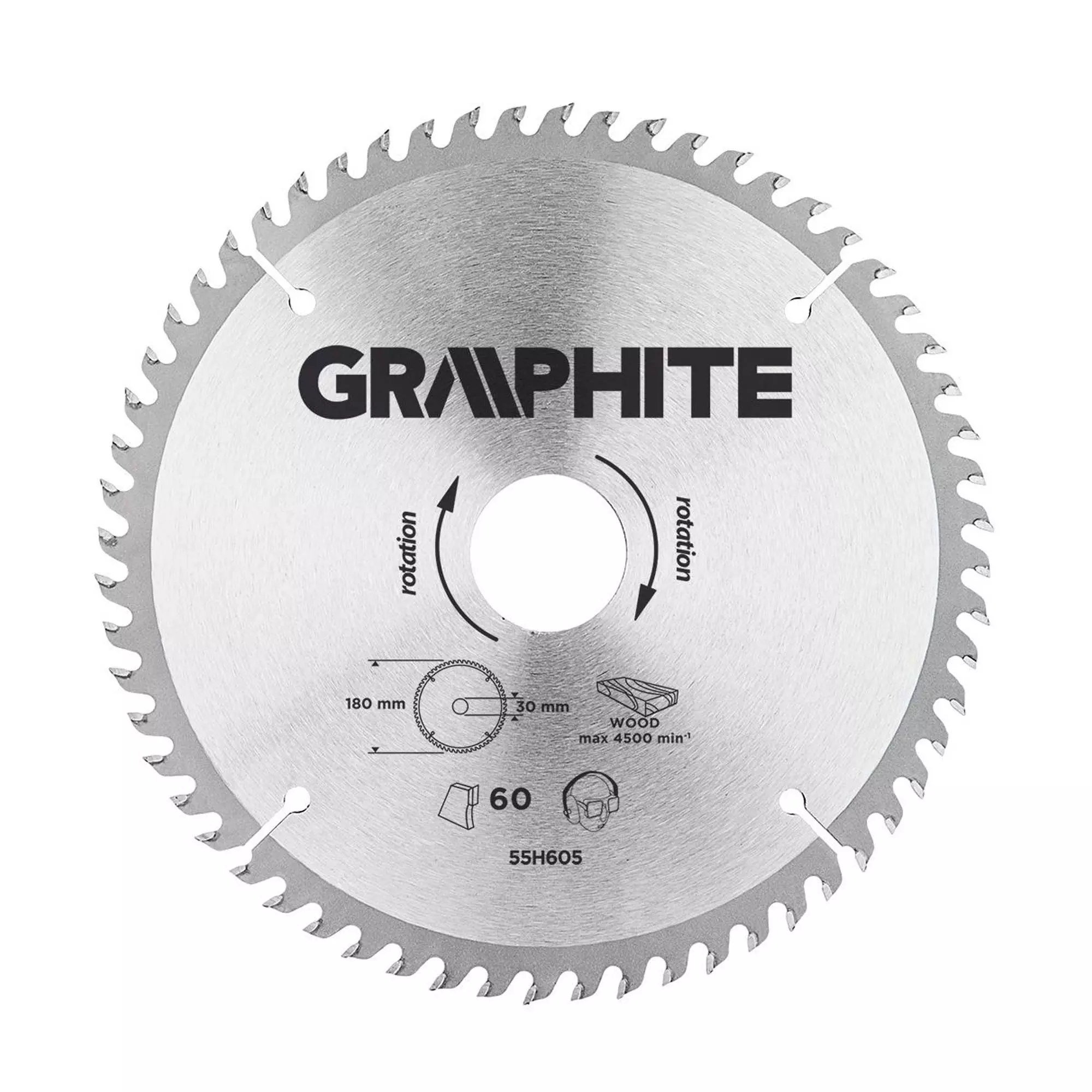 Диск отрезной GRAPHITE 180 x 30 мм 60 зубьев (55H605) Диск отрезной GRAPHITE 180 x 30 мм 60 зубьев (55H605)
