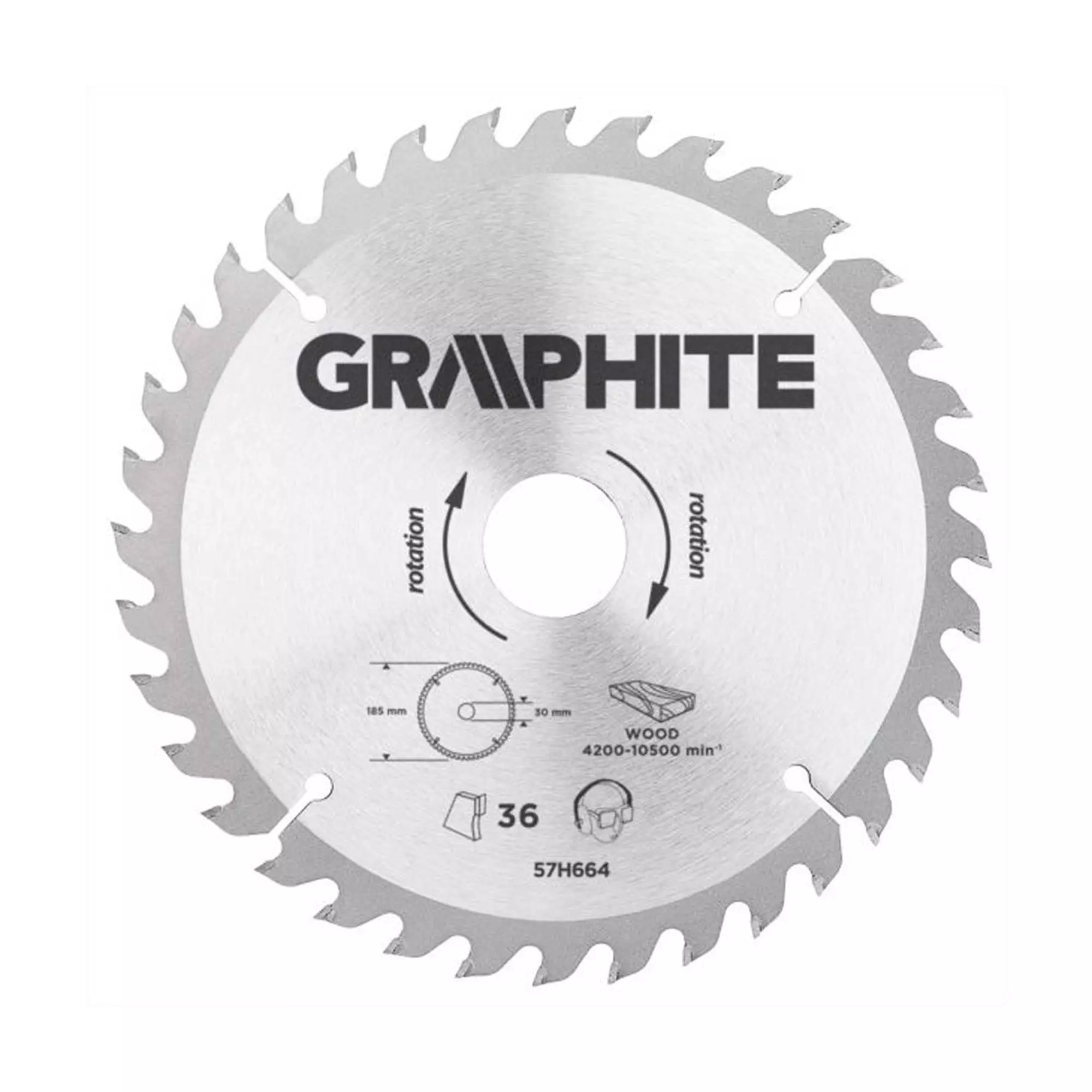 Диск отрезной GRAPHITE 185 x 30 мм, 36 зубьев (57H664) Диск отрезной GRAPHITE 185 x 30 мм, 36 зубьев (57H664)