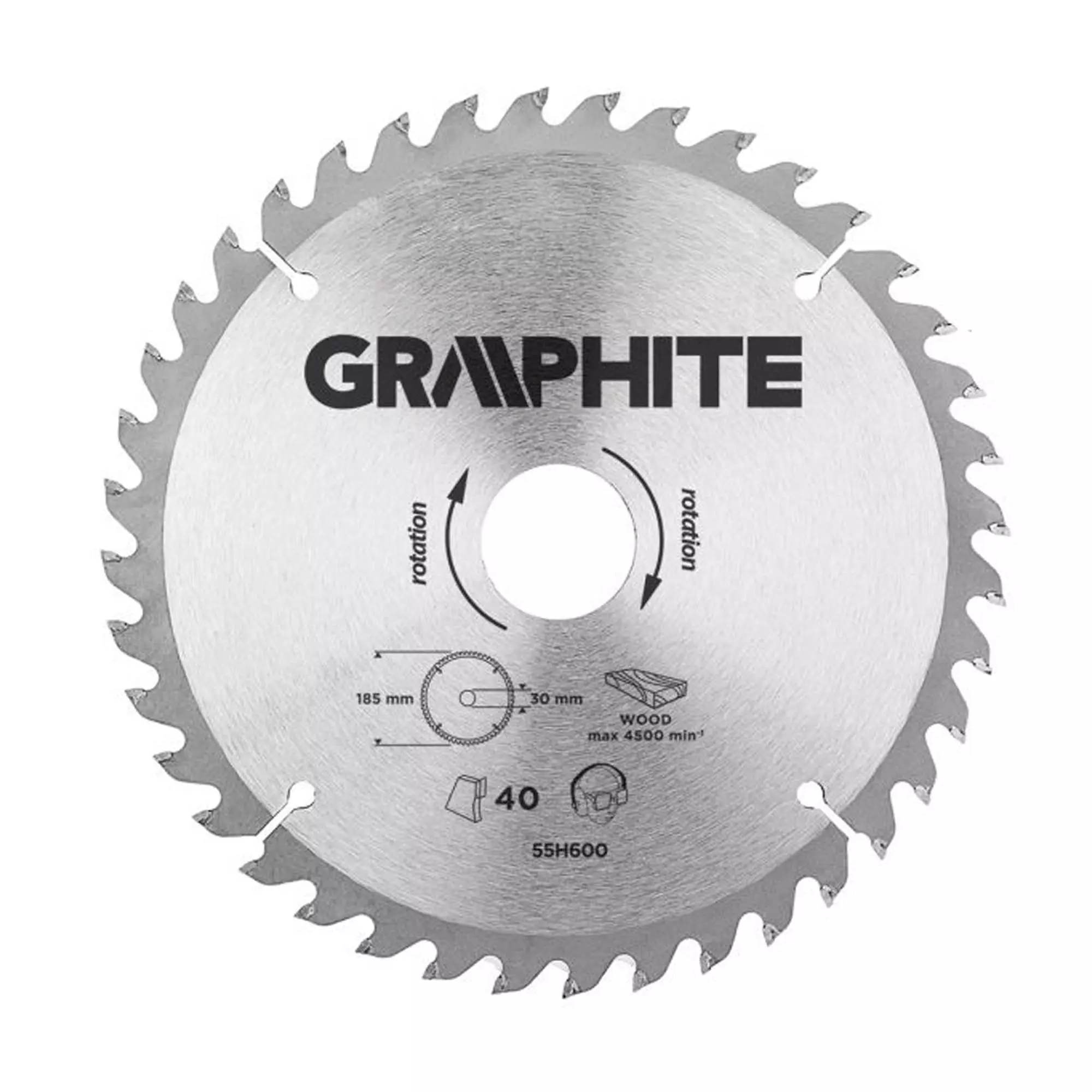 Диск відрізний GRAPHITE 185 x 30 мм 40 зубів (55H600) Диск відрізний GRAPHITE 185 x 30 мм 40 зубів (55H600)