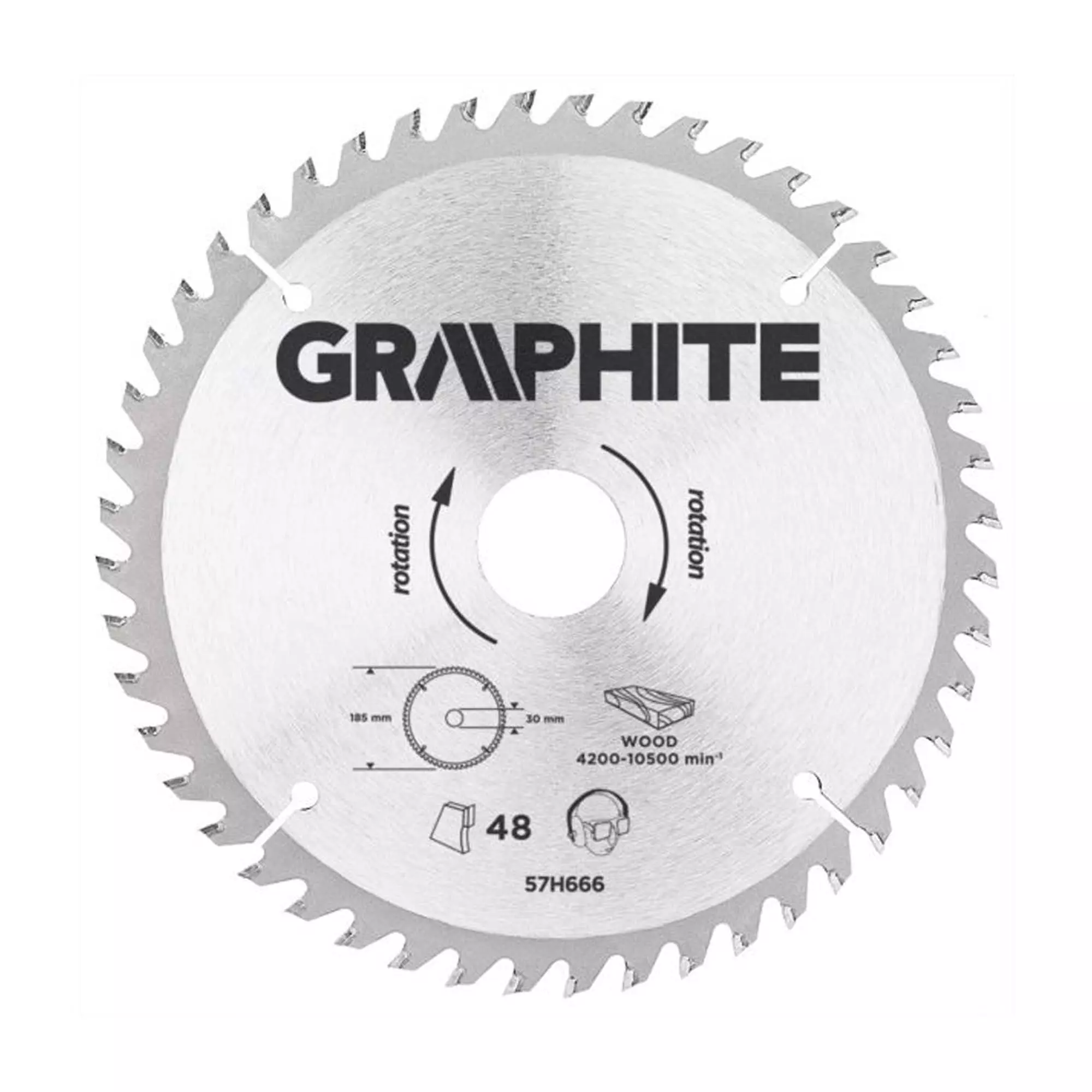 Диск отрезной GRAPHITE 185 x 30 мм, 48 зубьев (57H666) Диск отрезной GRAPHITE 185 x 30 мм, 48 зубьев (57H666)