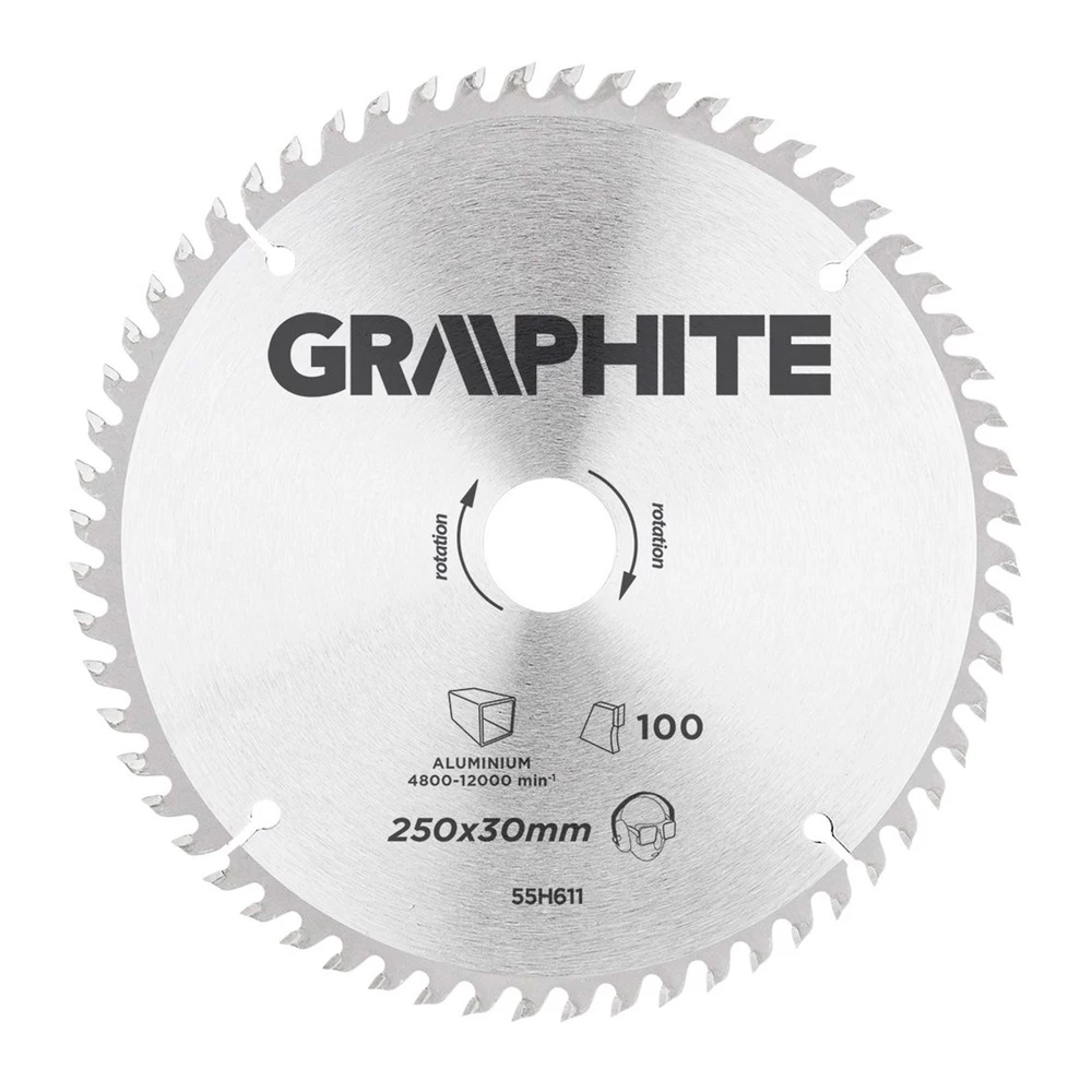 Диск отрезной GRAPHITE 250 x 30 мм 100 зубьев ALU (55H611) Диск отрезной GRAPHITE 250 x 30 мм 100 зубьев ALU (55H611)