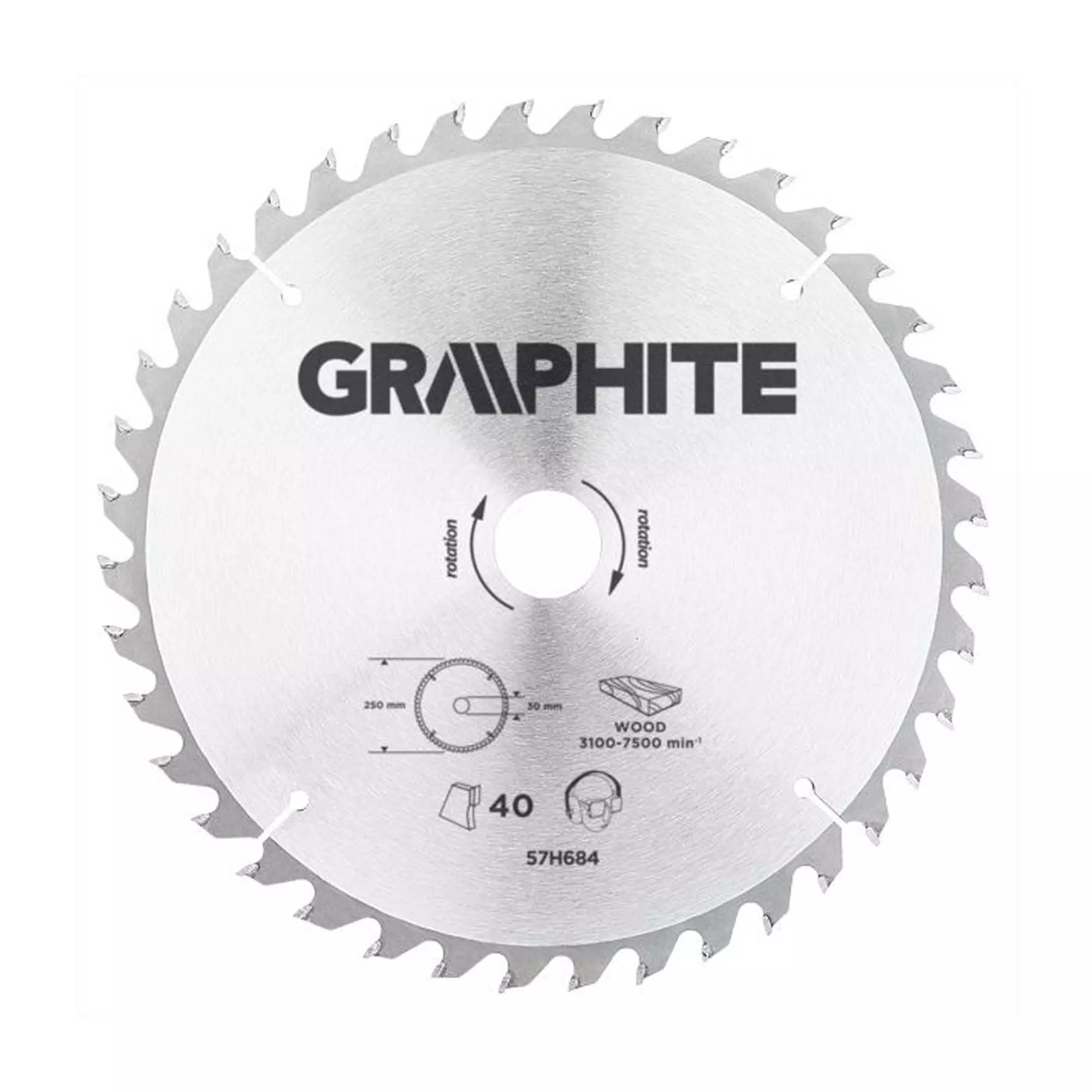 Диск відрізний GRAPHITE 250 x 30 мм, 40 зубів (57H684) Диск відрізний GRAPHITE 250 x 30 мм, 40 зубів (57H684)