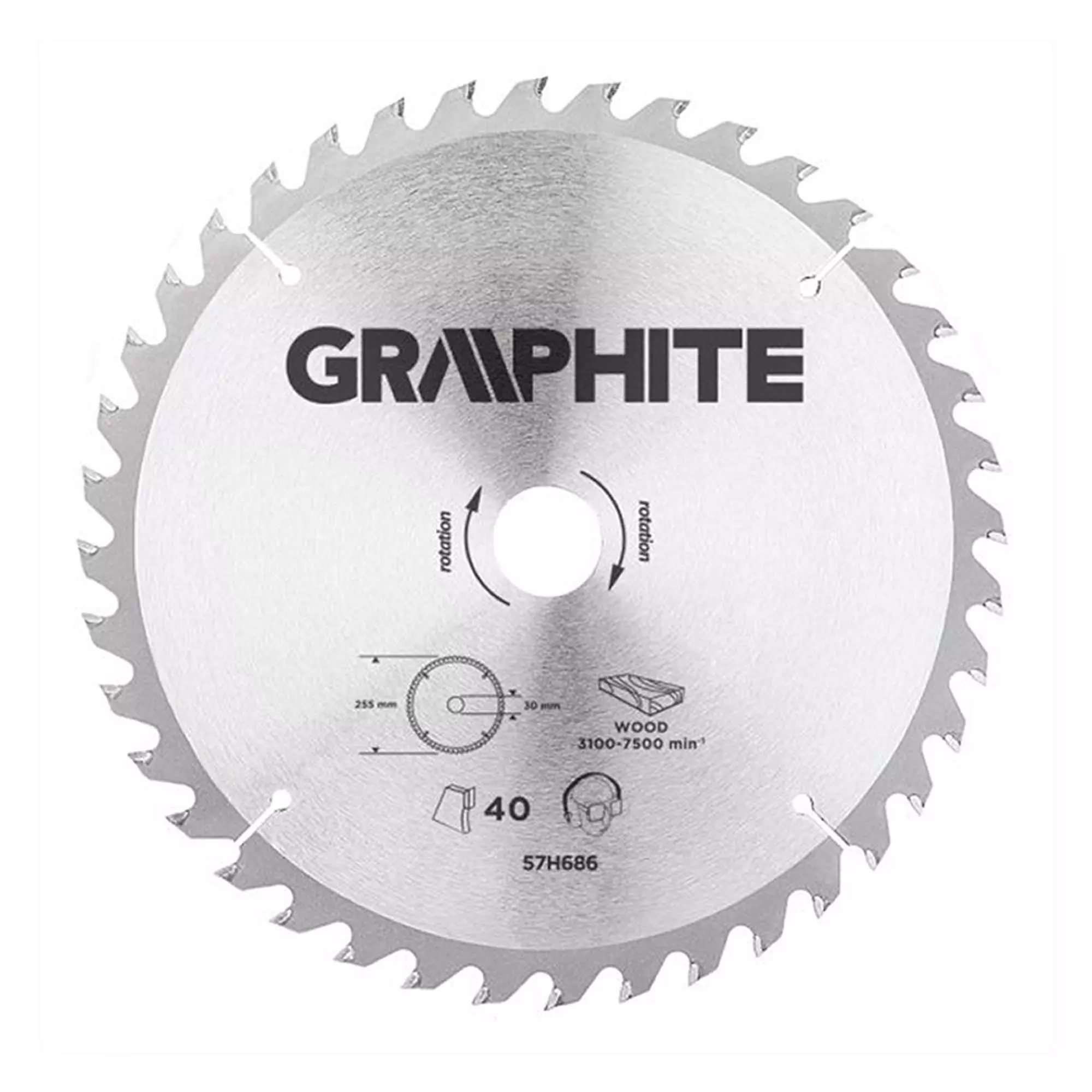Диск отрезной GRAPHITE 255 x 30 мм, 40 зубьев (57H686)