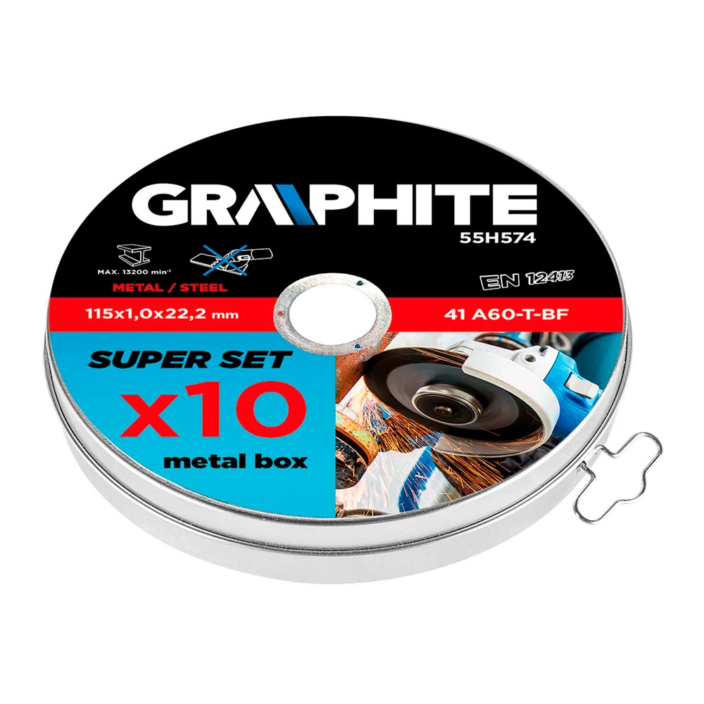 Диск отрезной по металлу GRAPHITE 115 x 1.0 х 22.2 мм 10 шт (55H574) Диск отрезной по металлу GRAPHITE 115 x 1.0 х 22.2 мм 10 шт (55H574)