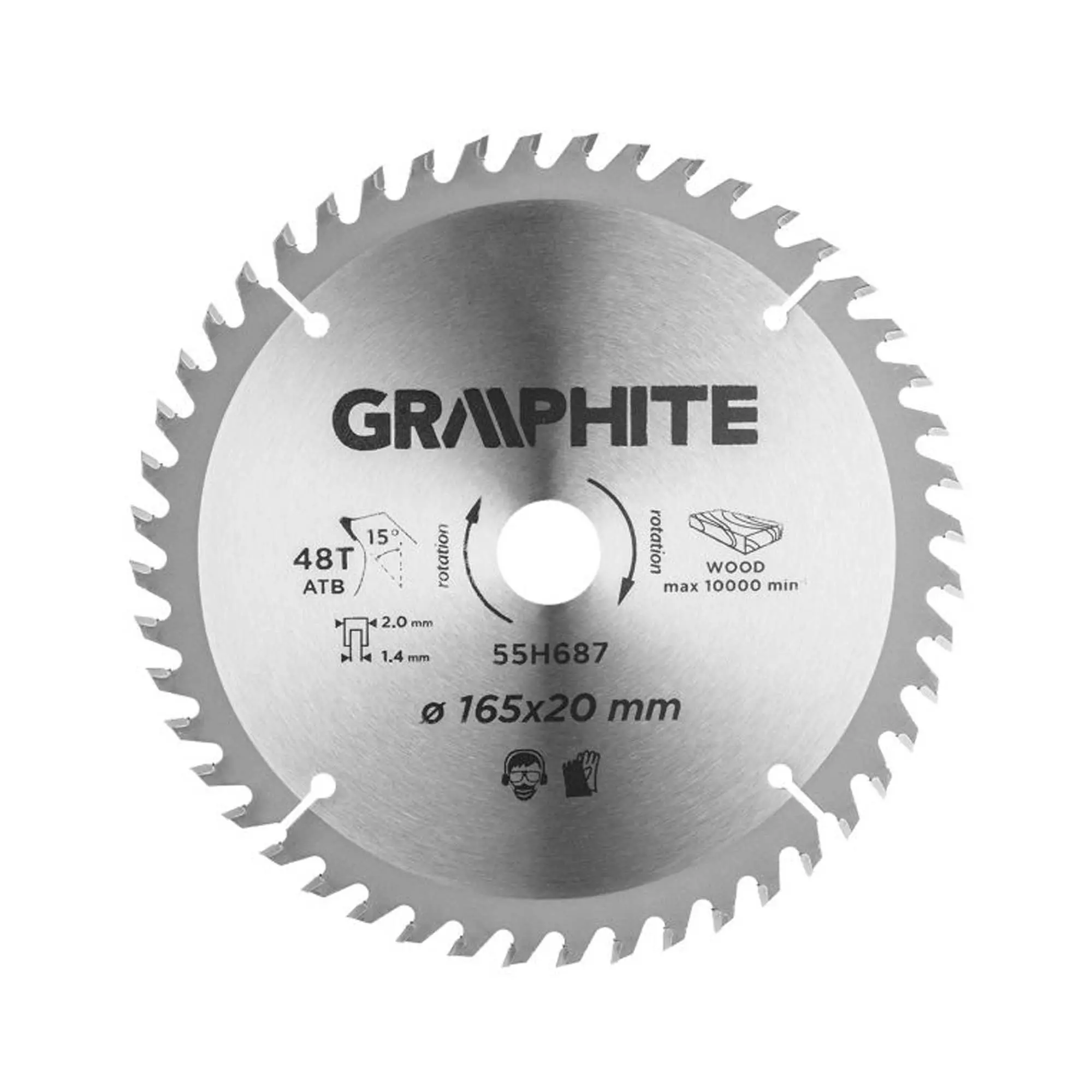 Диск пильный GRAPHITE 165*20 мм 48 зубьев (55H687) Диск пильный GRAPHITE 165*20 мм 48 зубьев (55H687)